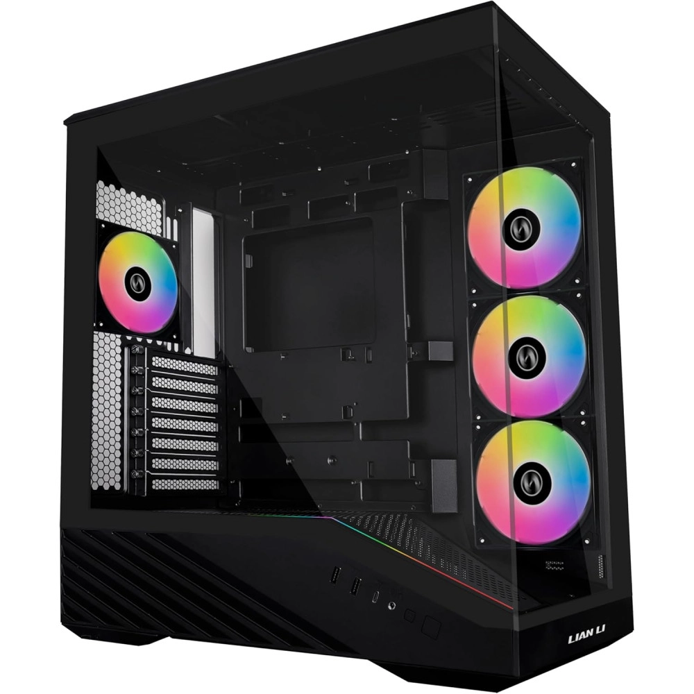 Lian Li V100 ATX Mid-Tower PC Case, 4 x 120mm ARGB PWM Fans Pre-Installed, LED RGB Strip, Display Platform with Tempered Glass, Support 420mm GPUs, 360mm Radiator, Optimized Airflow - Black (V100RX)