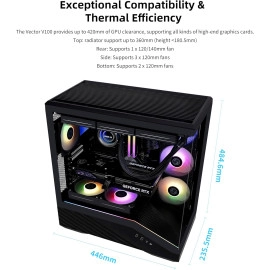 Lian Li V100 ATX Mid-Tower PC Case, 4 x 120mm ARGB PWM Fans Pre-Installed, LED RGB Strip, Display Platform with Tempered Glass, Support 420mm GPUs, 360mm Radiator, Optimized Airflow - Black (V100RX)