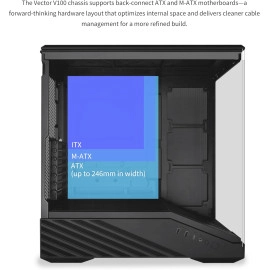 Lian Li V100 ATX Mid-Tower PC Case, 4 x 120mm ARGB PWM Fans Pre-Installed, LED RGB Strip, Display Platform with Tempered Glass, Support 420mm GPUs, 360mm Radiator, Optimized Airflow - Black (V100RX)