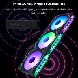 Lian Li UNI Fan SL-Infinity Wireless 120 - Triple Pack (Reverse Blade) - 2.4 GHz Wireless Signal ARGB Fan Control - Double Infinity Mirror - Low Noise - Controller Included - Black (12RSLIN1W3B)