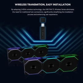 Lian Li UNI Fan TL Wireless 120-Triple Pack-2.4 GHz Wireless Signal ARGB Fan-Infinity Mirror-Daisy-Chain Design-Customizable Lighting Effects-Controller Included & Required - Black (12TL1W3B)