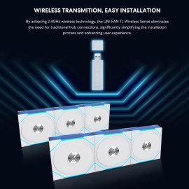 Lian Li UNI Fan TL Wireless 120-Triple Pack-2.4 GHz Wireless Signal ARGB Fan-Infinity Mirror-Daisy-Chain Design-Customizable Lighting Effects-Controller Included & Required - White (12TL1W3W)