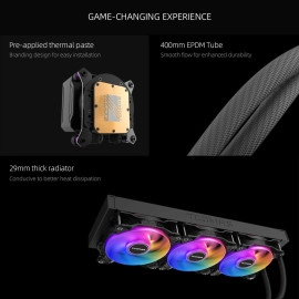 LE200 Black 360 ARGB Liquid CPU Cooler – Signature Square ARGB Pump Design, Vibrant Lighting Effects, Supports Intel LGA 1851/1700 & AMD AM5/AM4