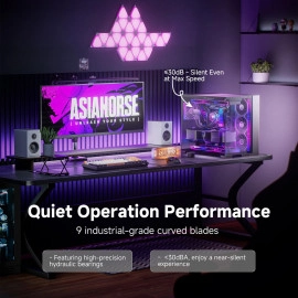 AsiaHorse Nyota Ultra 120mm PC Case Fan - Space-Inspired Design (Infinity Mirror + RGB Ring), 9 Blades 58.5 CFM, Modular Build, Ultra-Quiet Silicone Pads, PWM Control-Quiet Hydro Bearing