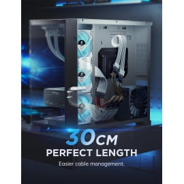 AsiaHorse Power Supply Sleeved Cable, 16 AWG PSU Extension Cable Kit of White Connector, 1x24Pin/2x4+4 EPS/3x6+2 PCI-E, 30cm Length with Combs-White