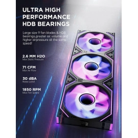 AsiaHorse Dawn Pro 120mm Case Fan, ARGB PWM 1850RPM / 68CFM Airflow, Forward & Reverse Blade Design, Low Noise, Precision HDB Bearings High Performance Unit PC Fan Modular Daisy Chain