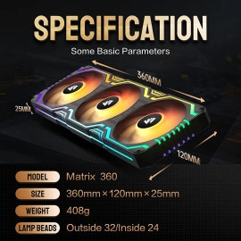 Asiahorse Matrix 360mm PC Fan, 56 Addressable LEDs RGB Fans, All-in-One Square Frame Integrated RGB Case Fan with MB Sync/Analog Controller, PWM Control Fan for Computer Case and Liquid Cooling System