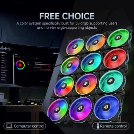 AsiaHorse FS-9002 Pro 120mm RGB Case Fan, 26 LED ARGB and Double LED Lingting Loops, 800-1800rpm Pwm Case Fan with 5V PWM Motherboard Sync/Analog Controller (6 Pack, White)