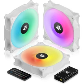 ASIAHORSE WD-001 Series 120mm Case Fan with Controller, Black 5V ARGB Motherboard Computer Case Fans Quiet High Airflow Adjustable Light Effect Computer Cooling Fan, 5 Pack