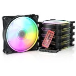 Asiahorse 120mm RGB Fans with Fan Hub and Remote, 24 Independently LEDs Four Lighting Loops PC Case Fans, Motherboard SYNC and PWM Control, Eclipse GF Fan 5Pack (Black)