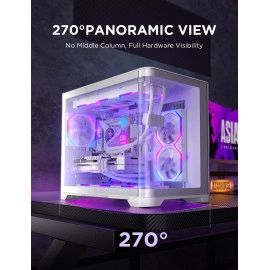 AsiaHorse Pegasus Micro ATX PC Case Dual Chamber 270° Full View Tempered Glass Huge Space MATX Gaming PC Case-360mm Radiator, RTX 40 Compatible, High Airflow Full-Tower MATX Computer Cases-White