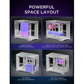 AsiaHorse Pegasus Micro ATX PC Case Dual Chamber 270° Full View Tempered Glass Huge Space MATX Gaming PC Case-360mm Radiator, RTX 40 Compatible, High Airflow Full-Tower MATX Computer Cases-White