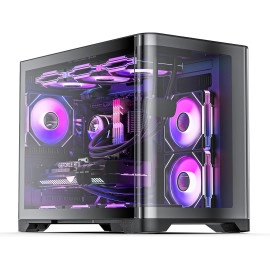 AsiaHorse Pegasus Micro ATX PC Case Dual Chamber 270° Full View Tempered Glass Huge Space MATX Gaming PC Case-360mm Radiator, RTX 40 Compatible, High Airflow Full-Tower MATX Computer Cases-White