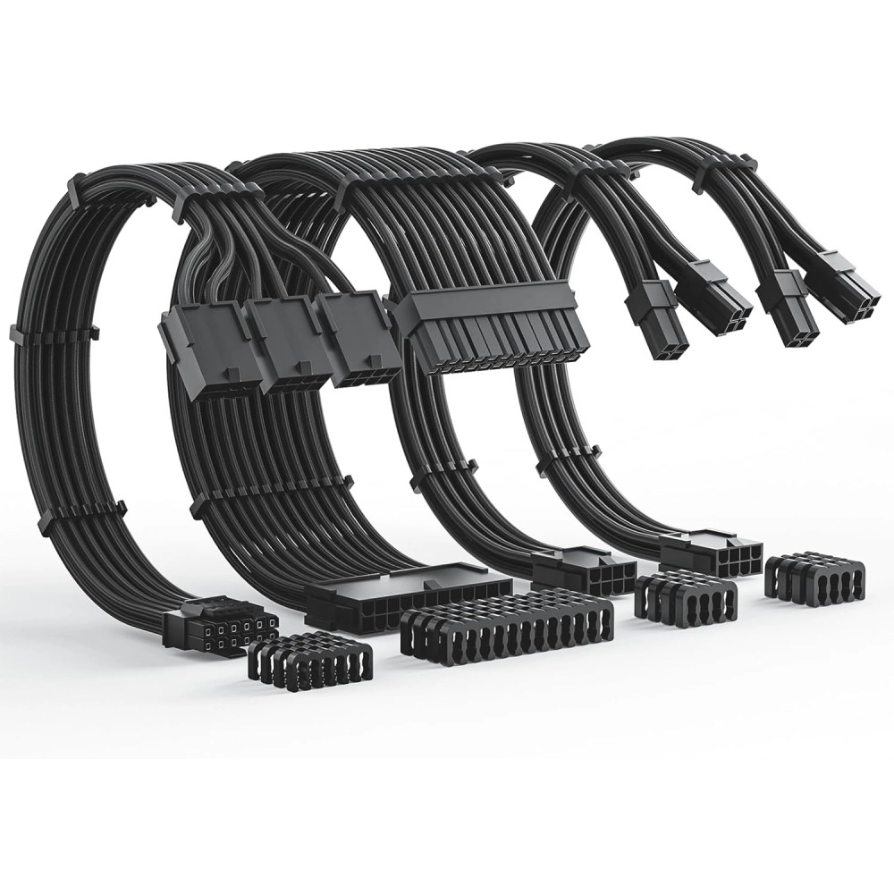 AsiaHorse 12VHPWR Cable Extension Kit, 16AWG Pcie 5.0 PSU Cable Extension Kit Soft Braided Power Supply Cable Extension, 24pin ATX /4+4pin EPS /12+4pin, 30CM Length with Cable Combs