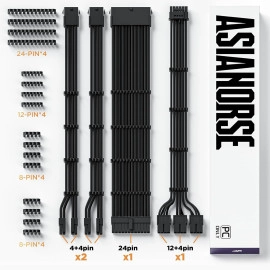 AsiaHorse 12VHPWR Cable Extension Kit, 16AWG Pcie 5.0 PSU Cable Extension Kit Soft Braided Power Supply Cable Extension, 24pin ATX /4+4pin EPS /12+4pin, 30CM Length with Cable Combs