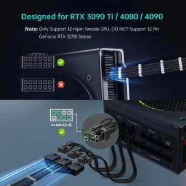 AsiaHorse 16AWG PCI-e 5.0 12VHPWR PSU Cable Extension, 600W 12+4 Pin Male to PCIE 3x8 Pin(6+2) Female PC Cable Extension for RTX 3090Ti/4070Ti/4080/4090, 30CM