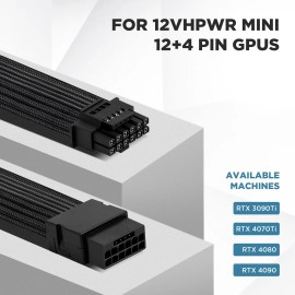AsiaHorse 12VHPWR Adapter Cable Extension, 600 Watts Rated 12+4-Pin (16-Pin) Female to Male PCIe Extension Cable, Compatible with RTX 3090Ti 4070ti 4080 4090, 3CM Length (Black)