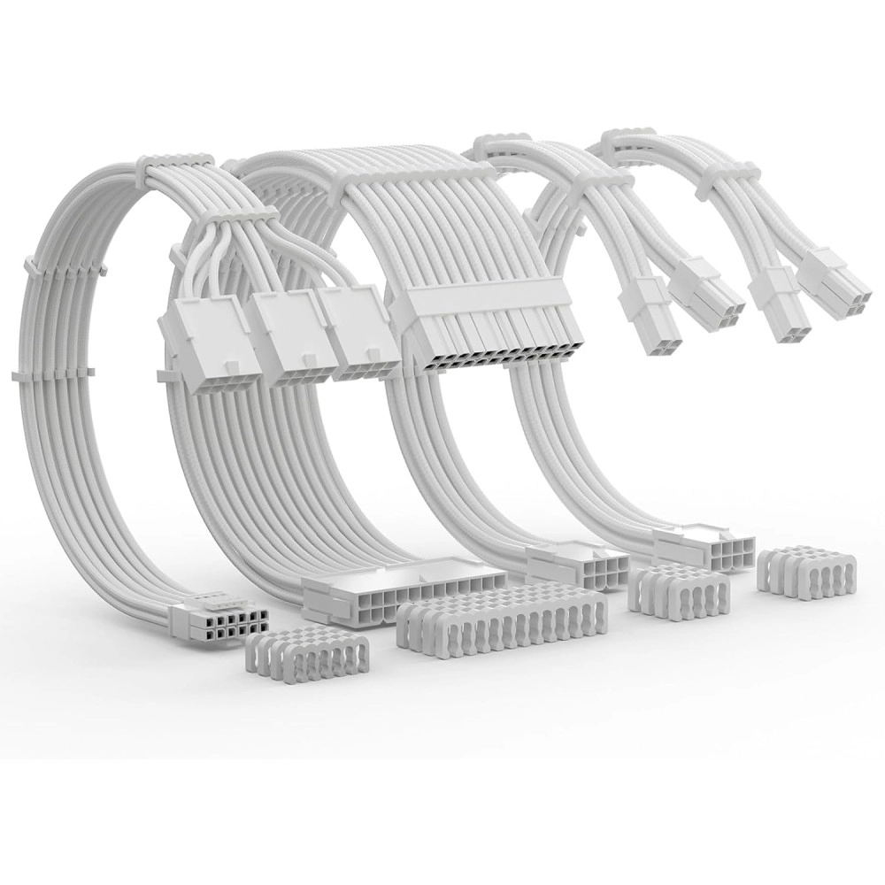 AsiaHorse 12VHPWR Cable Extension Kit, 16AWG Pcie 5.0 PSU Cable Extension Kit Soft Braided Power Supply Cable Extension, 24pin ATX /4+4pin EPS /12+4pin 30CM Length with Cable Combs