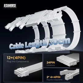 AsiaHorse 12VHPWR Cable Extension Kit, 16AWG Pcie 5.0 PSU Cable Extension Kit Soft Braided Power Supply Cable Extension, 24pin ATX /4+4pin EPS /12+4pin 30CM Length with Cable Combs