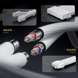 AsiaHorse 12VHPWR Cable Extension Kit, 16AWG Pcie 5.0 PSU Cable Extension Kit Soft Braided Power Supply Cable Extension, 24pin ATX /4+4pin EPS /12+4pin 30CM Length with Cable Combs