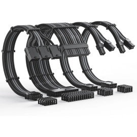 AsiaHorse 12VHPWR Cable Extension Kit, 16AWG Pcie 5.0 PSU Cable Extension Kit Soft Braided Power Supply Cable Extension, 24pin ATX /4+4pin EPS /12+4pin 30CM Length with Cable Combs