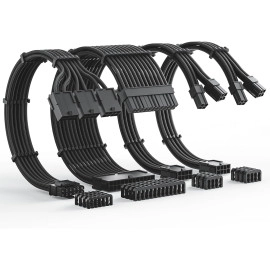 AsiaHorse 12VHPWR Cable Extension Kit, 16AWG Pcie 5.0 PSU Cable Extension Kit Soft Braided Power Supply Cable Extension, 24pin ATX /4+4pin EPS /12+4pin 30CM Length with Cable Combs
