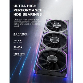 Asiahorse Dawn 120mm Case Fan, ARGB PWM 1850RPM/71CFM Airflow, Forward & Reverse Blade Design, Low Noise, Precision HDB Bearings High Performance RGB PC Fan Modular Connection