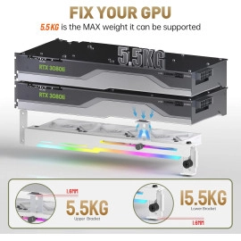 AsiaHorse Graphics Card Cooler with ARGB 5V 3Pin LED and Three 80mm Fans, RGB LED Graphics Card Holder, GPU Cooler Easy Installation-White