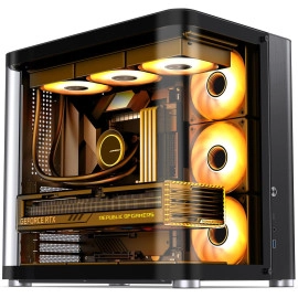 JONSBO TK-3 Black One-Piece Curved Glass ATX Mid Tower Pc Case, One-Piece Curved Glass, SP BTF MB/Dual 360 AIO/ATX PSU/40Series GPU, with 10 Fan Positions, 270 Degree Side View Display,Black Chassis