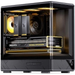 JONSBO D200 Black Micto ATX PC Case,Digital Screen, One-Piece Curved Glass Desktop Design 270° Ultra-Wide View,ATX Power supply/Dual240 AIO,GPU<410mm,7 Fan Positions, Black