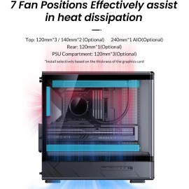 JONSBO D200 Black Micto ATX PC Case,Digital Screen, One-Piece Curved Glass Desktop Design 270° Ultra-Wide View,ATX Power supply/Dual240 AIO,GPU<410mm,7 Fan Positions, Black