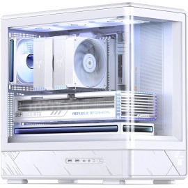 JONSBO D200 Black Micto ATX PC Case,Digital Screen, One-Piece Curved Glass Desktop Design 270° Ultra-Wide View,ATX Power supply/Dual240 AIO,GPU<410mm,7 Fan Positions, Black