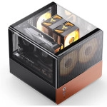 JONSBO V12 Black Micro ATX Mid Tower PC Case, Hyperboloid Glass Desktop Design, Separated Cabinet Structure,Walnut Wood,MATX Desktop Computer Chassis, GPU<260mm,ATX PSU,Front 120mm*2(Built-in) Black