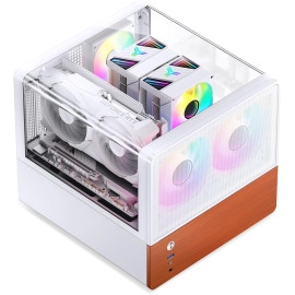 JONSBO V12 Black Micro ATX Mid Tower PC Case, Hyperboloid Glass Desktop Design, Separated Cabinet Structure,Walnut Wood,MATX Desktop Computer Chassis, GPU<260mm,ATX PSU,Front 120mm*2(Built-in) Black