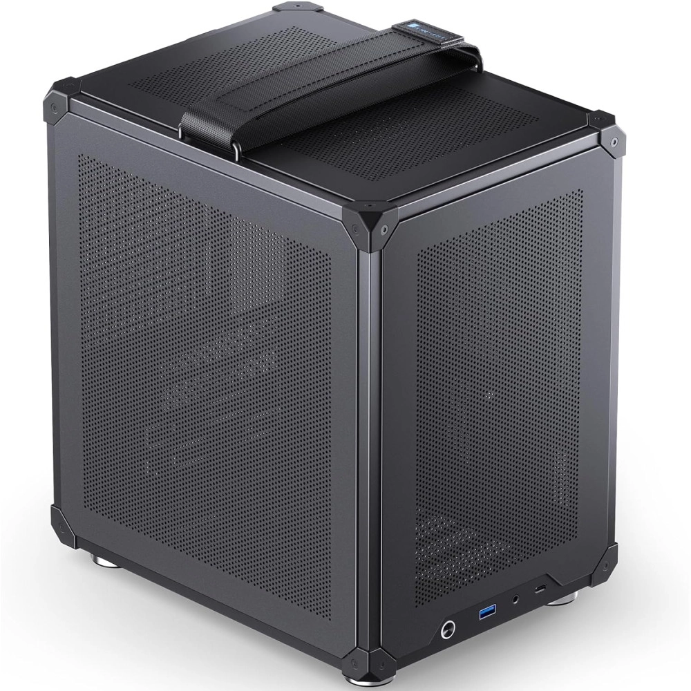 JONSBO C6-ITX Black Mini ITX Handled Mesh PC Case, Simple Compact Desktop Chassis, SP MB mini-ITX/Mini-DTX, ATX Power Bite (L140mm Max.), 170mm Tower Cooler,Tool-Free Open SFF Case, Black