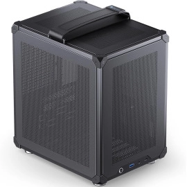 JONSBO C6-ITX Black Mini ITX Handled Mesh PC Case, Simple Compact Desktop Chassis, SP MB mini-ITX/Mini-DTX, ATX Power Bite (L140mm Max.), 170mm Tower Cooler,Tool-Free Open SFF Case, Black