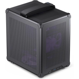JONSBO C6-ITX Black Mini ITX Handled Mesh PC Case, Simple Compact Desktop Chassis, SP MB mini-ITX/Mini-DTX, ATX Power Bite (L140mm Max.), 170mm Tower Cooler,Tool-Free Open SFF Case, Black