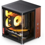 JONSBO TK-0 Black ITX Mini Tower PC Case, Hyperboloid Glass Desktop Design,Separated Cabinet Structure, Al Alloy Shell DTX/ITX Walnut Wood Computer Case, Sff Case,Black