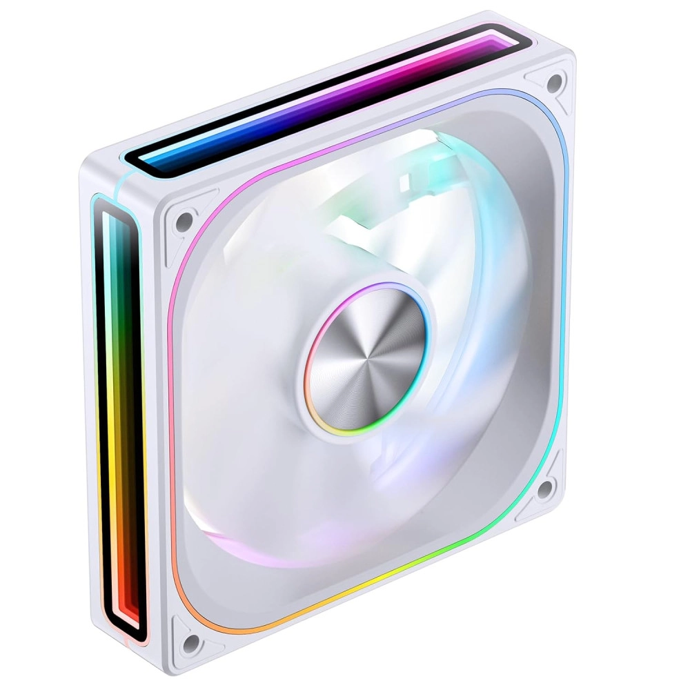 JONSBO ZA-120W PC Case Fan, Silent Computer ARGB Fan with 4-Sides Infinity Mirror 2400RPM, PWM Integrated M&F Head,Aluminum Nameplate, 28MM Thick,White