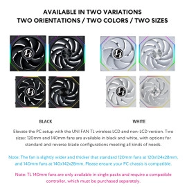Lian Li UNI Fan TL Wireless 140-Single Pack -2.4 GHz Wireless Signal 140MM ARGB Fan-Infinity Mirror-Daisy-Chain - Customizable Lighting Effects-Controller NOT Included & Required - White (14TL1W1W)