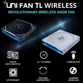 Lian Li UNI Fan TL Wireless 140-Single Pack -2.4 GHz Wireless Signal 140MM ARGB Fan-Infinity Mirror-Daisy-Chain - Customizable Lighting Effects-Controller NOT Included & Required - White (14TL1W1W)