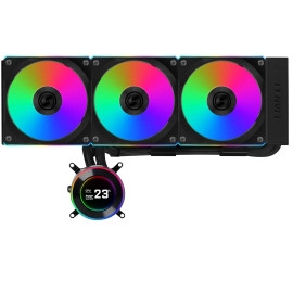 Lian Li Hydroshift II-C 360CL RGB Liquid CPU Cooler - 360mm AIO - 3X 120 RGB Fans - 2.1” IPS LCD Screen - 3 Control Mode - Flexible Tubes Clamp - LGA 1851/1700, AMD AM5/AM4 - Black (HS2LCD36RB)