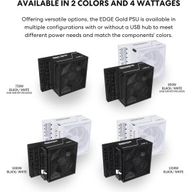 Lian Li EDGE1000W Fully Modular Low-Noise ATX Power Supply - ATX 3.1 & PCIE 5.1 Compliant - Cybenetics Gold Efficiency - 12V-2x6 Cable - L-Shape Design - with USB/Fan Hub - Black (EG1000G.BH)