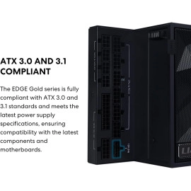 Lian Li EDGE1000W Fully Modular Low-Noise ATX Power Supply - ATX 3.1 & PCIE 5.1 Compliant - Cybenetics Gold Efficiency - 12V-2x6 Cable - L-Shape Design - with USB/Fan Hub - Black (EG1000G.BH)