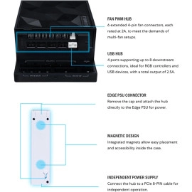 Lian Li Universal USB & PWM Fan Hub, Fan Controller with 4 USB Headers - 6 Fan Ports - Magnetic Mounting - 5V/4PIN - PSU/Motherboard Universal Case Compatibility - Black (EG-HUB01B)