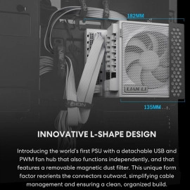 Lian Li EDGE850W Fully Modular Low-Noise ATX Power Supply - ATX 3.1 & PCIE 5.1 Compliant - Cybenetics Gold Efficiency - 12V-2x6 Cable - L-Shape Design - Without USB/Fan Hub - Black (EG0850G.B)