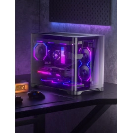 AsiaHorse Pegasus Micro ATX PC Case Dual Chamber 270° Full View Tempered Glass Huge Space MATX Gaming PC Case-360mm Radiator, RTX 40 Compatible, High Airflow Full-Tower MATX Computer Cases-Black
