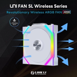 Lian Li UNI Fan SL Wireless 120mm ARGB Fan - Single Pack - 2.4 GHz Wireless Signal for RGB & Fans Control - Daisy-Chain Design - Controller NOT Included & Required - White (12SL1W1W)