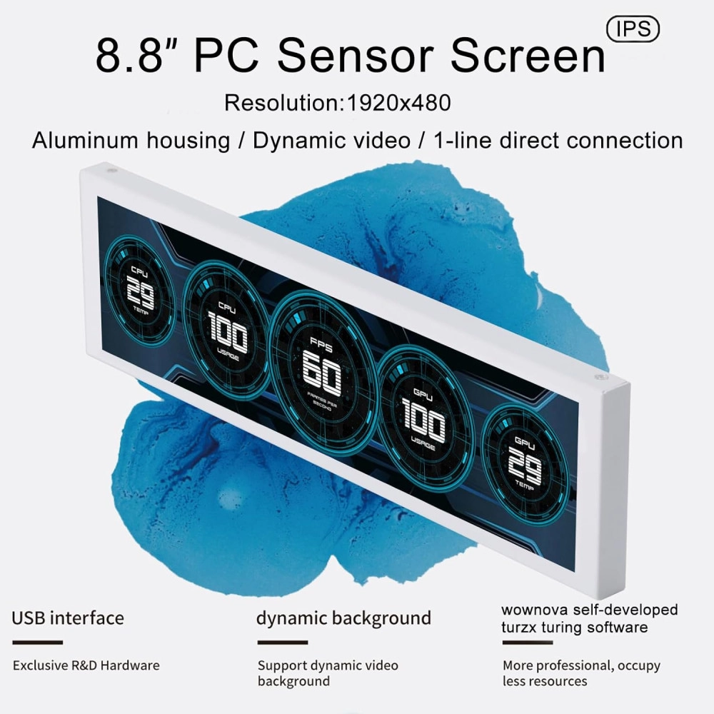 TURZX 8.8" Ultra-Wide Smart Display - Internal PC Hardware Monitor