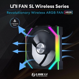 Lian Li UNI Fan SL Wireless (Reverse Blade) 120mm ARGB Fan - Triple Pack - 2.4 GHz Wireless Signal for RGB & Fans Control - Daisy-Chain Design - Controller Included and Required - Black (12RSL1W3B)
